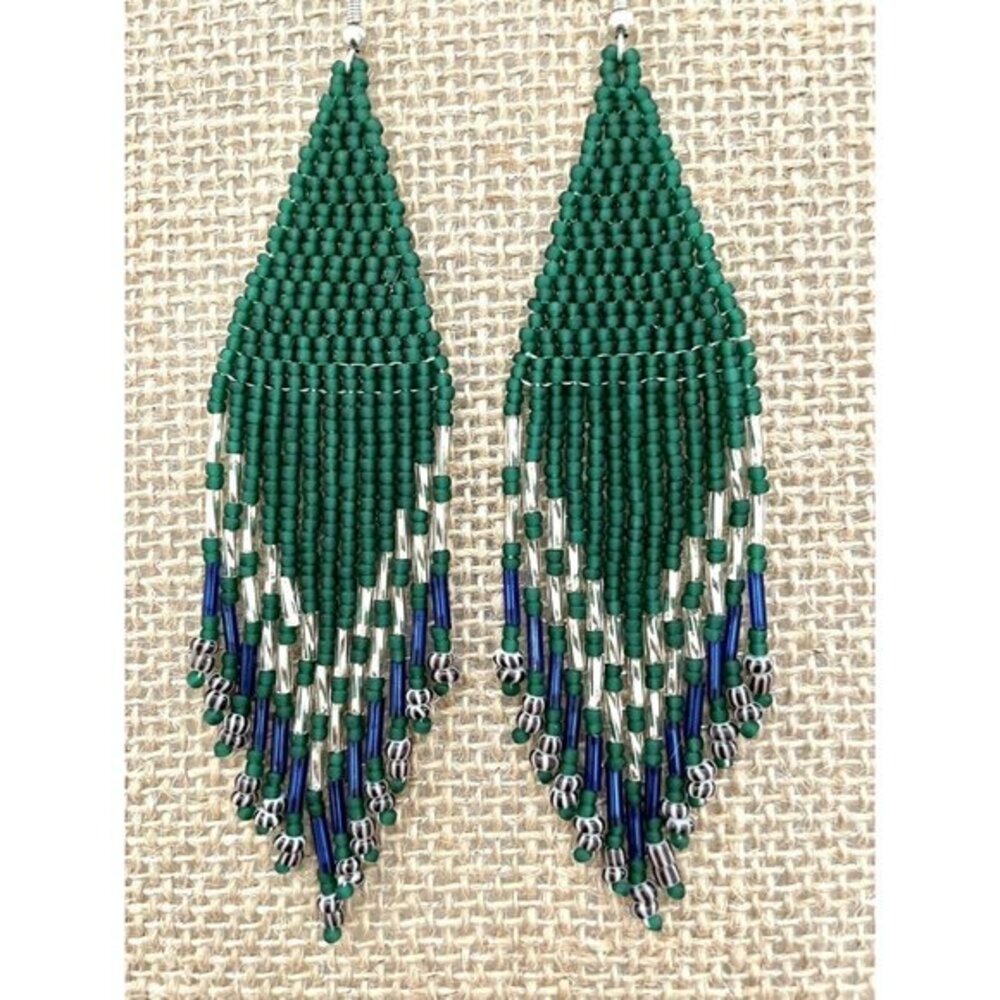 Handmade Miyuki Seed-Bead Fringe Dangling Earrings After The Rain NWT